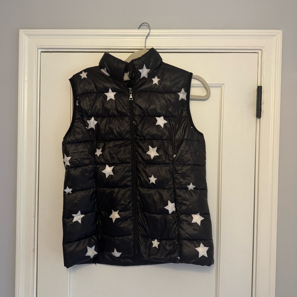 Aqua Black and White Star Puffer Vest